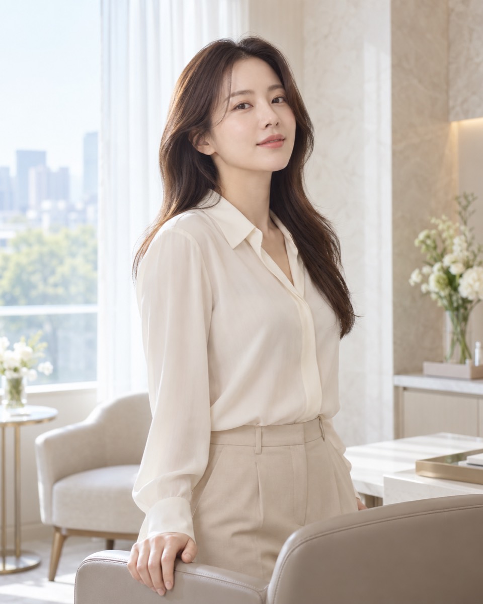 프라이빗 상담실에 선 여성 모델